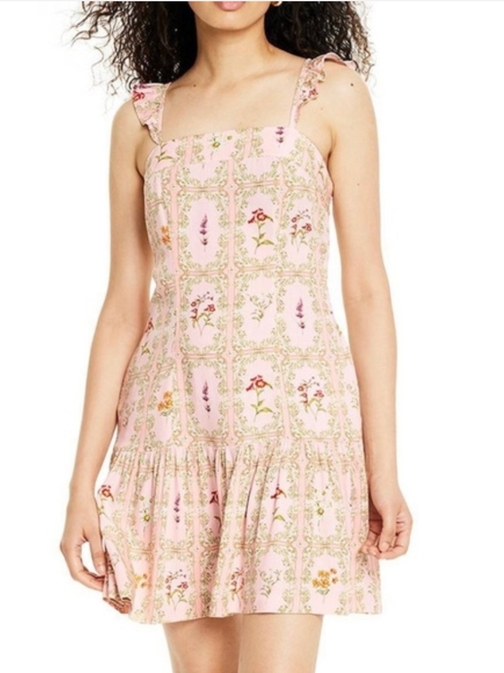 Agua Bendita X Target Pink Floral Tile Print Flutter Sleeve Mini Dress Sz Small